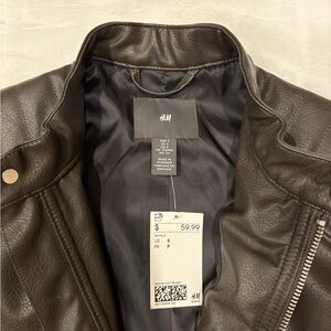 H&M Brown Faux Leather Moto Biker Jacket- NWT - Small